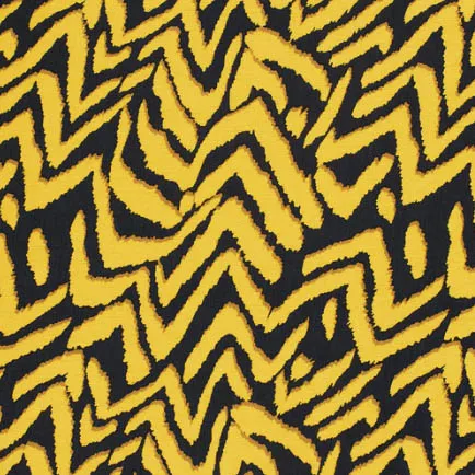 Viscosemengeling zwart met okerkleurige abstract patroon